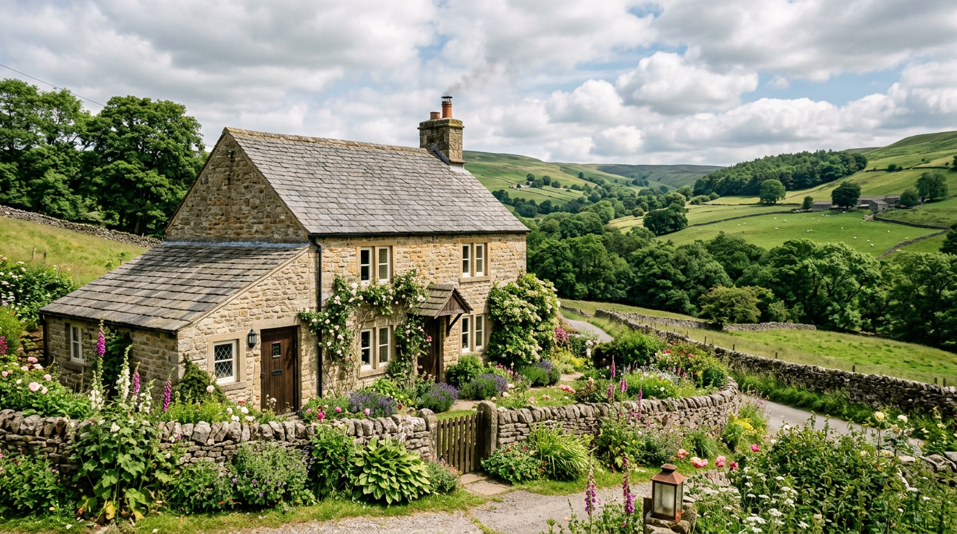 Traditional Yorkshire stone cottage with a natural slate roof